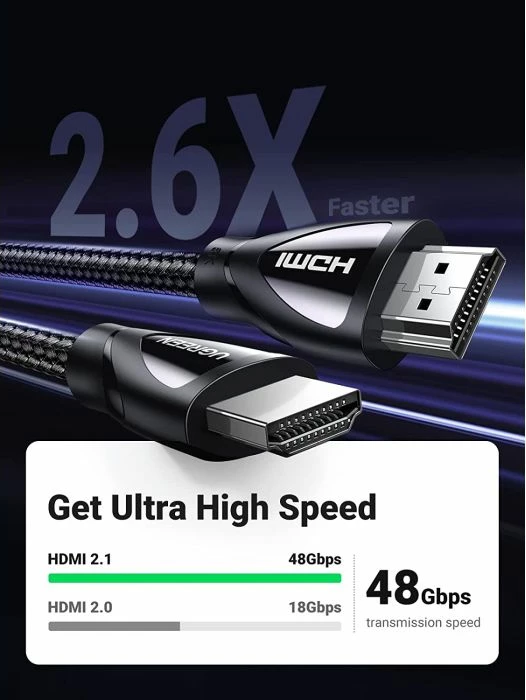 Kabllo HDMI 2.1 UGREEN 80401 1 m 8K@60Hz/4K@120Hz 48Gbps e thurur, e zezë, në kuti