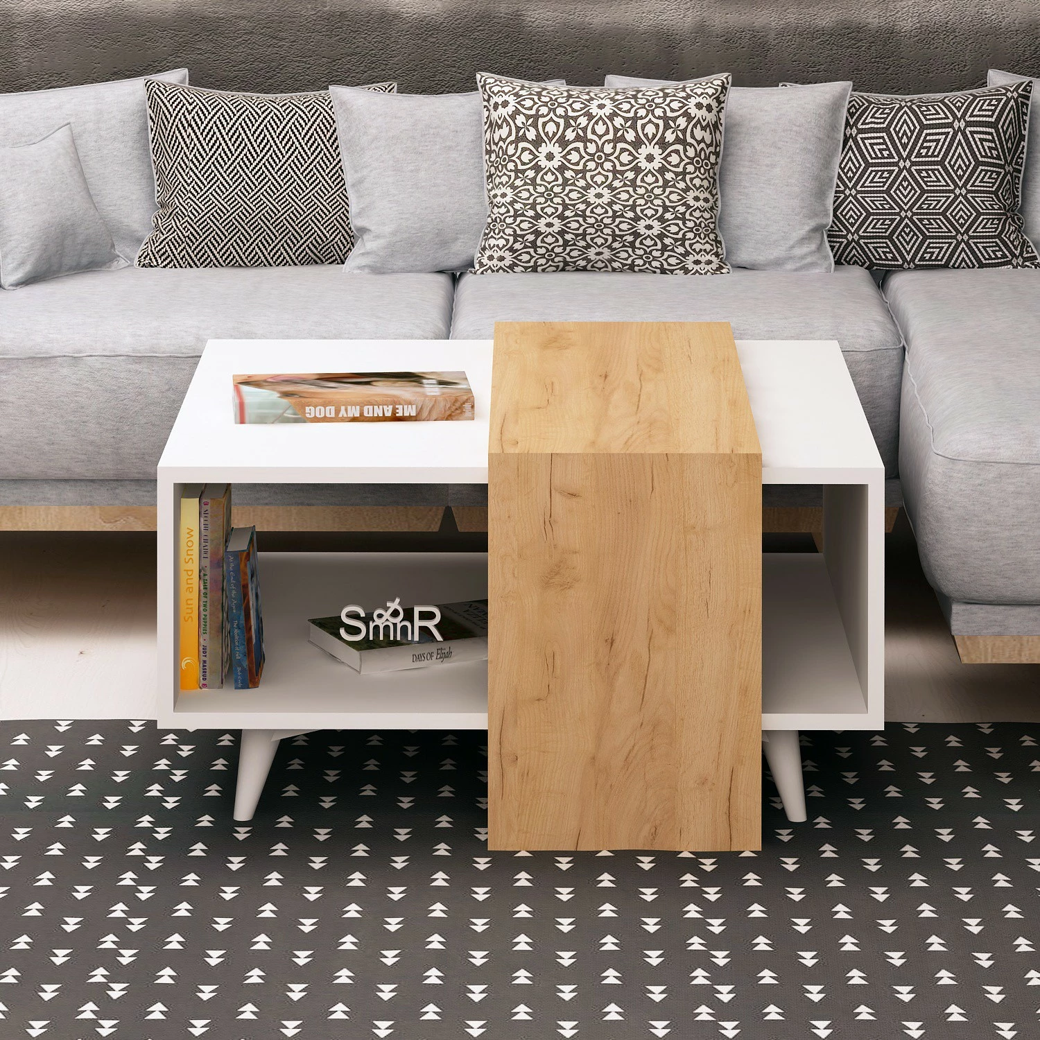 Tavolinë kafeje dy kate, Skye Decor, Dowel, ngjyrë lis dhe e bardhë