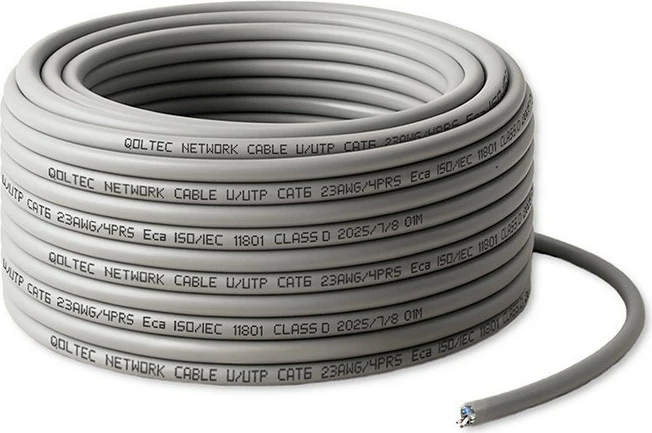Kabllo rrjeti, Qoltec, 54558, CAT6 U/UTP bakër i plotë 25m 1 Gb/s 250 MHz, gri