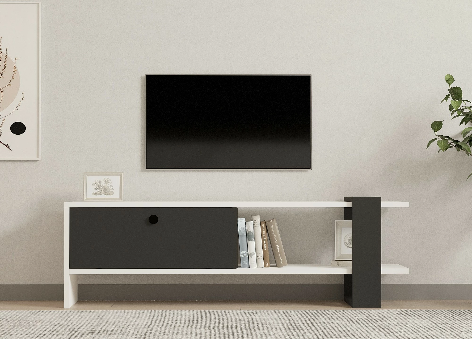 Komodë TV Hanah Home, Funda, anthracite dhe e bardhë
