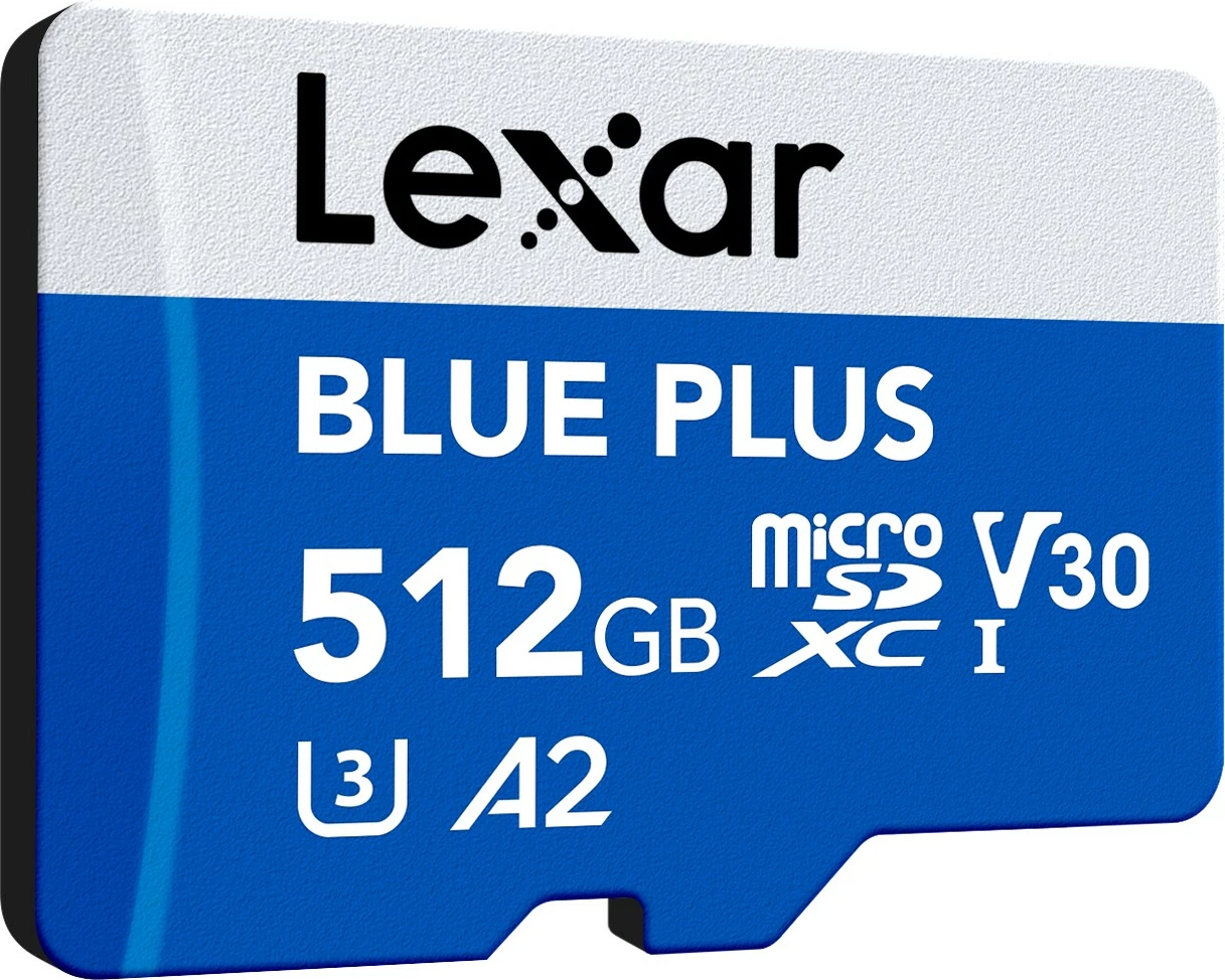 Kartë memorje microSD, Lexar, Blue Plus (LMSBLPL512G-BNANG), 512GB, UHS-I C10 A2 U3 V30, 170MB/s, me adapter SD, blu
