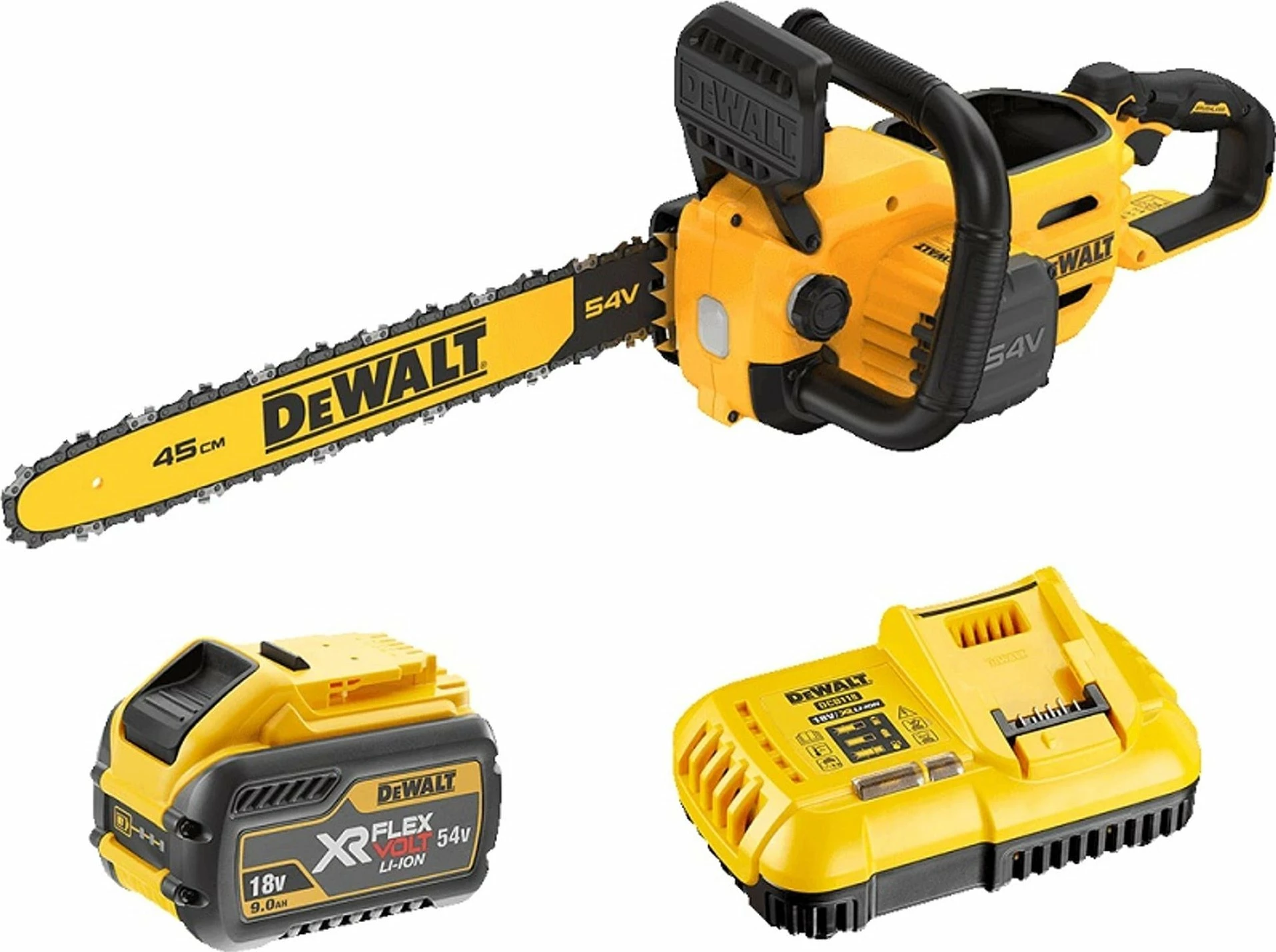 Sharrë me zinxhir DeWalt DCMCS574X1-QW 54V 2000W 45 cm, me bateri 9Ah + karikues