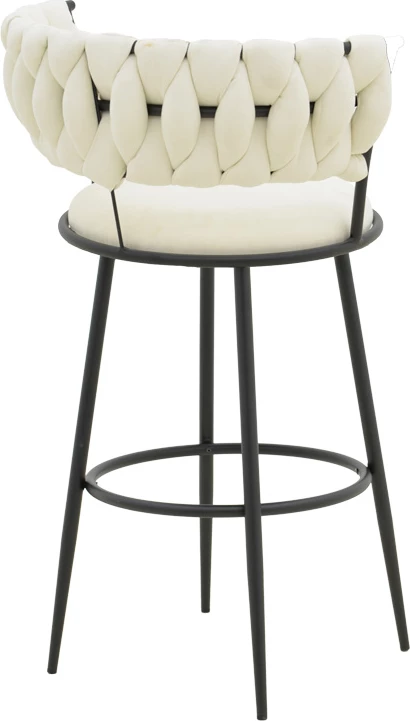 Karrige për bar Alkia, set prej 2 copë, stof ngjyrë ecru, këmbë metalike të zeza, 50x56x95cm