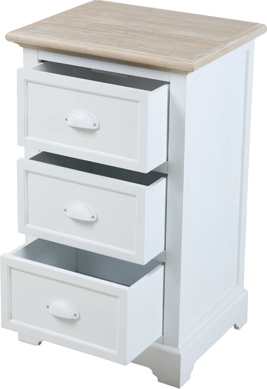 Komodinë Kimolos me 3 sirtarë, e bardhë-natyrale, 43x35x71cm