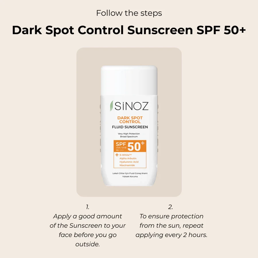 Krem kundër diellit Dark Spot Control Fluid SPF 50Krem kundër diellit Sinoz Dark Spot Control Fluid SPF 50+
