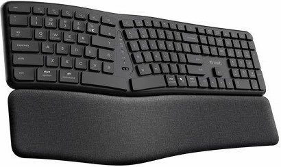 Tastierë ergonomike wireless Trust Keyra 25459, US layout, numpad, me mbështetëse dore, e zezë