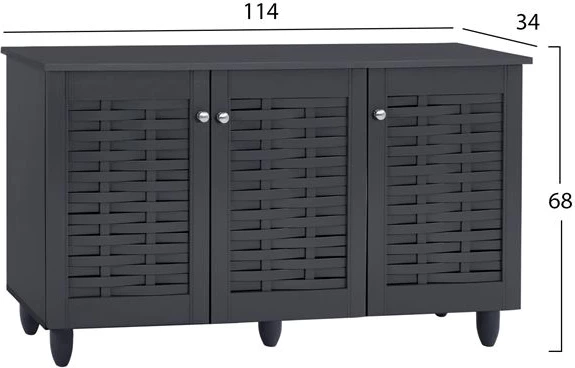 Dollap këpucësh druri, 3 dyer, FH2211.10, gri, 114x34x68 cm