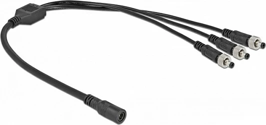 Kabllo splitter DC DeLOCK 5.5 x 2.1 mm, 1x femër në 3x mashkull me vidë, 0.5 m, 30 V, e zezë
