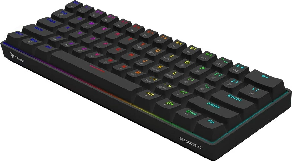 Tastierë mekanike gaming SAVIO BLACKOUT X2 Blue, 60%, RGB, QWERTY US, e zezë