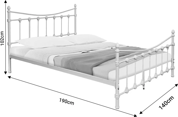 Krevat metalik Beowulf, ngjyrë e bardhë, 140x190x102cm