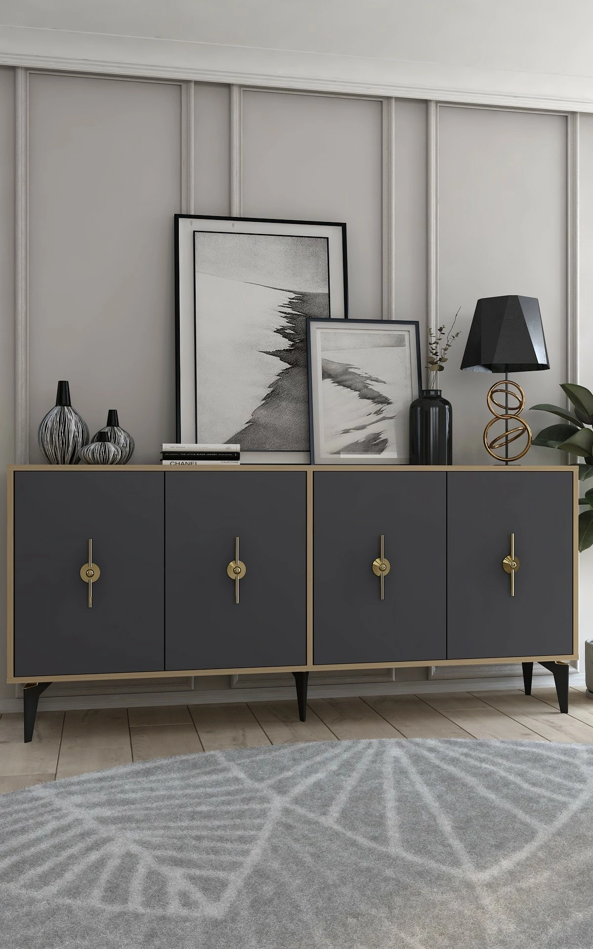Konsol Skye Decor, ngjyrë lis safir dhe antracit