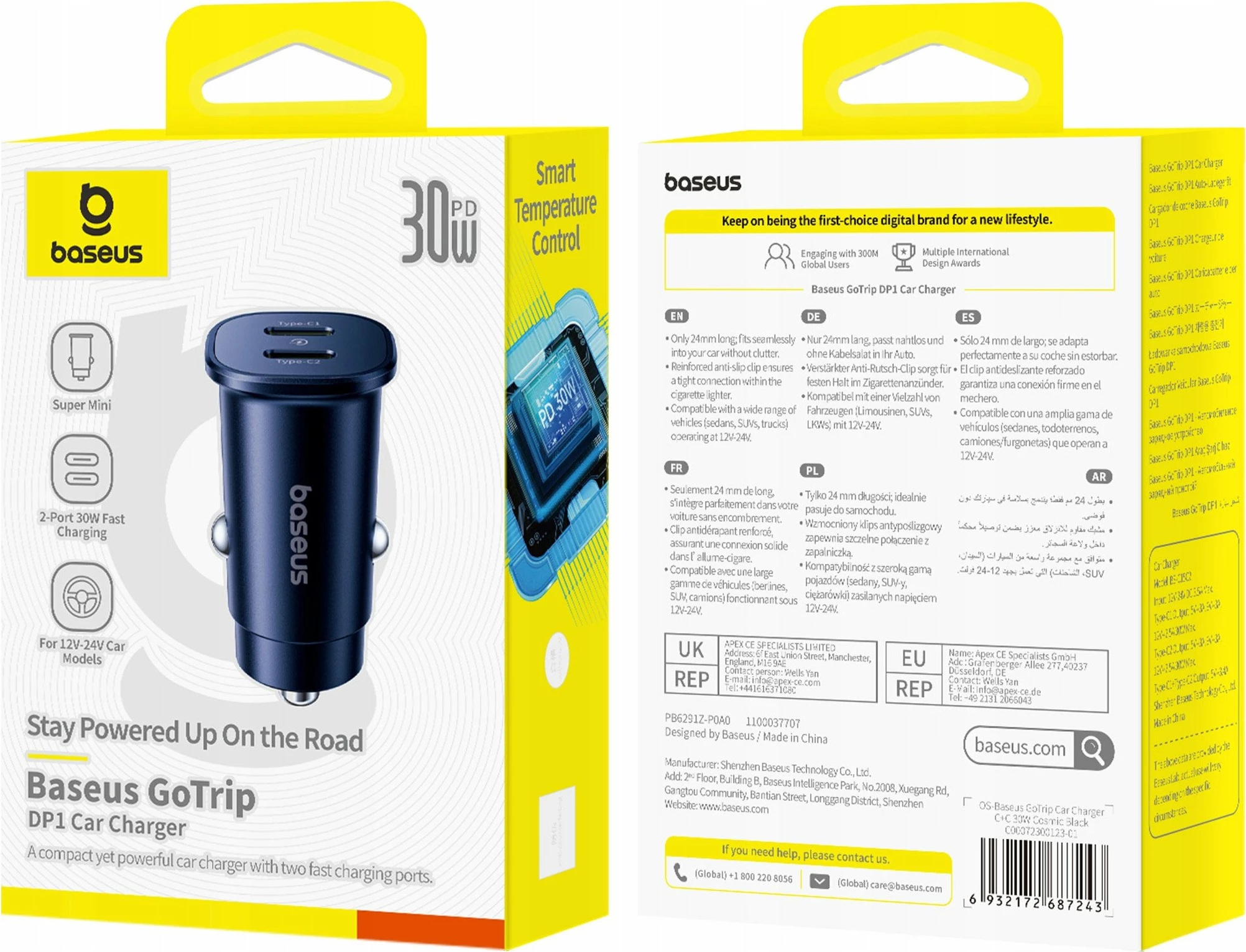 Karikues veture Baseus GoTrip Car Charger C+C 30W, 2x USB-C, 3.5A, i zi