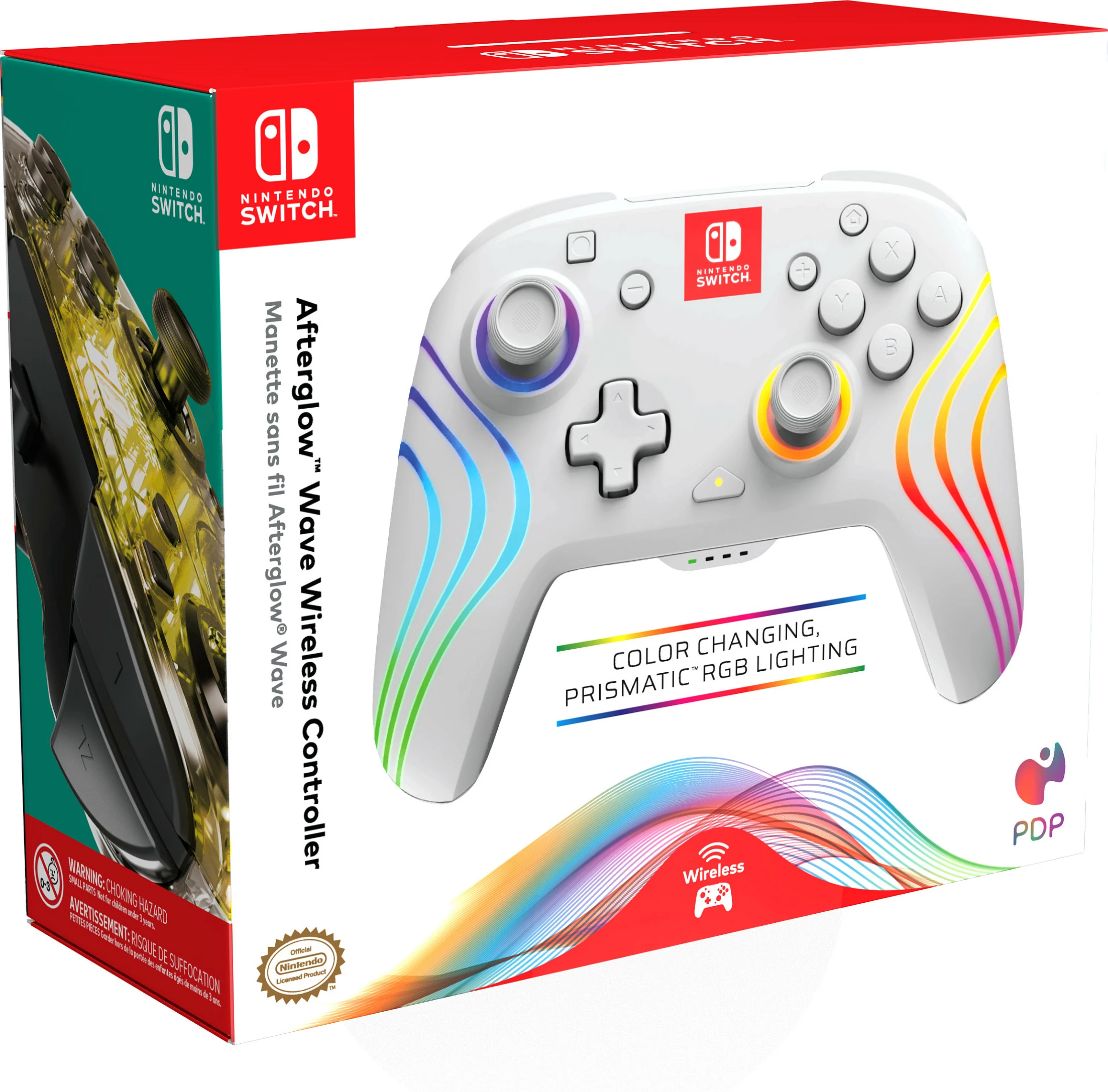 Gamepad PDP Afterglow Wave Wireless për Nintendo Switch/Switch OLED, RGB, i bardhë