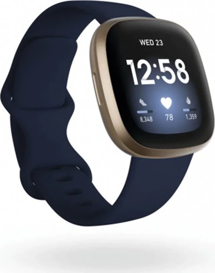 Smartwatch Fitbit Versa 3 FB511GLNV, GPS i integrum, bateri 6+ ditë, rezistent në ujë 50 m, Midnight/Soft Gold