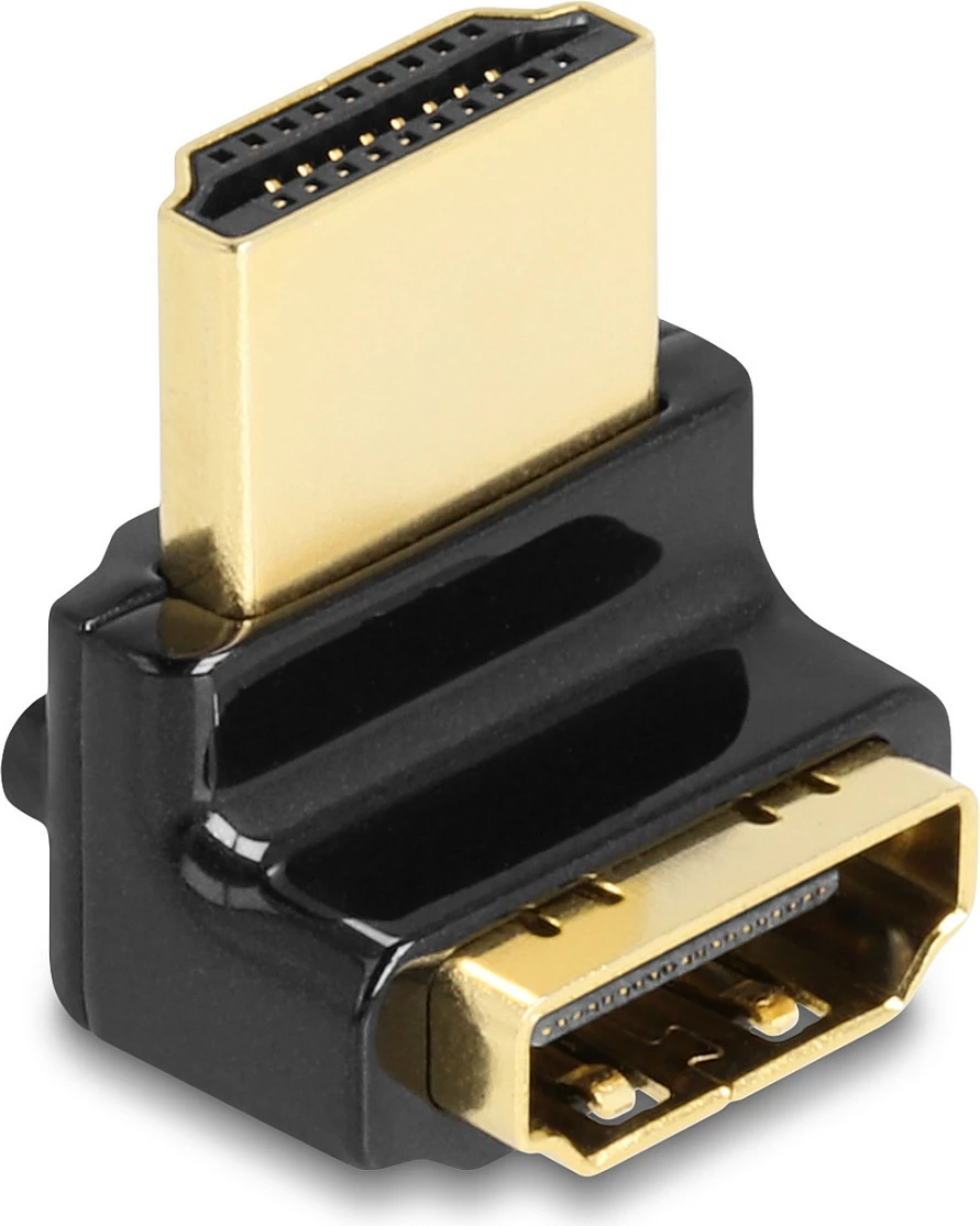 Adapter HDMI DeLOCK mashkull-në-femër 90° lart, 8K 60 Hz, metal, i zi