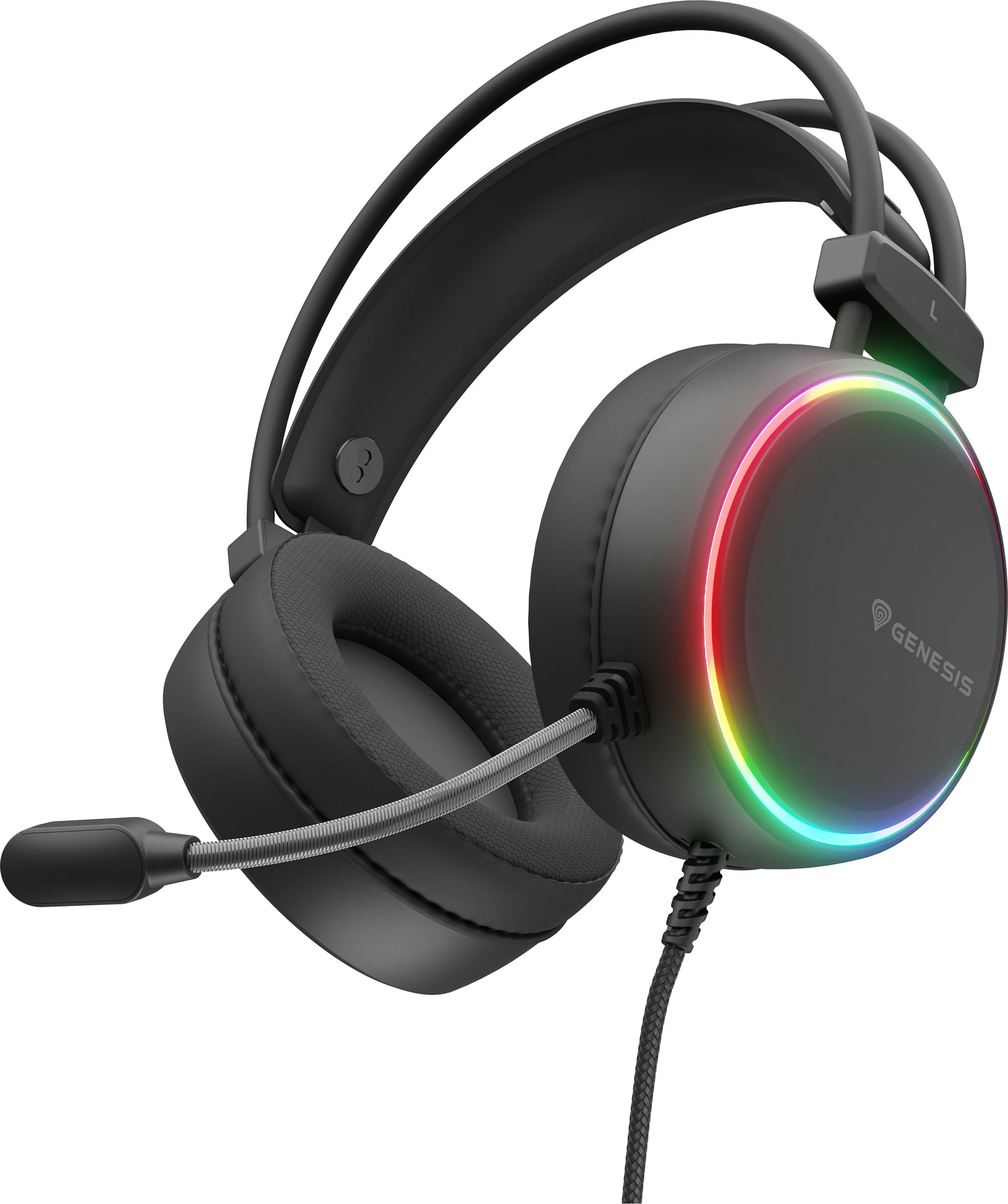 Kufje Genesis Neon 613 G2 (NSG-2307), headset gaming me kabllo, 50 mm, RGB, 3.5mm/USB, të zeza