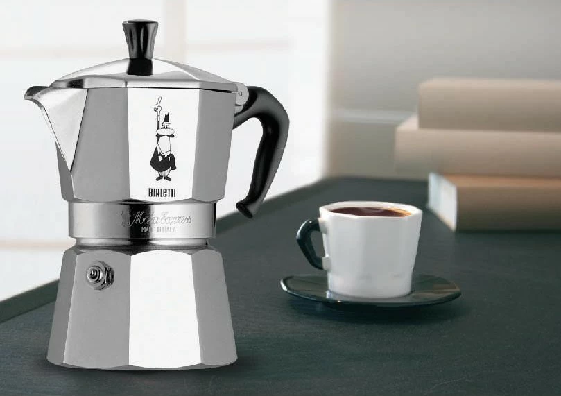 Moka pot Bialetti Moka Express, 18 filxhanë, alumin, argjendtë/zi