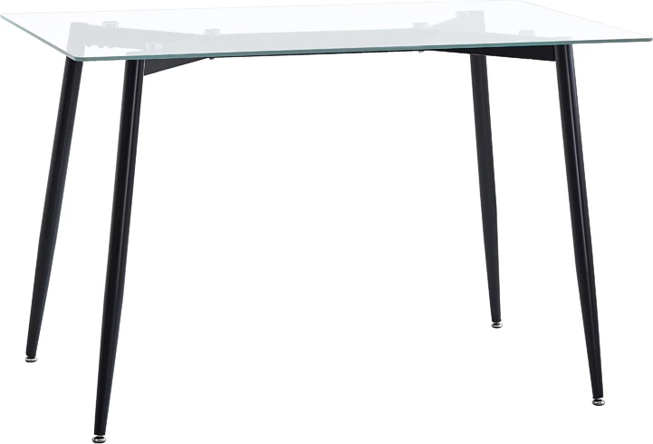 Tavolinë ngrënieje QUANA, xham transparent, këmbë të zeza, 120x70x75cm