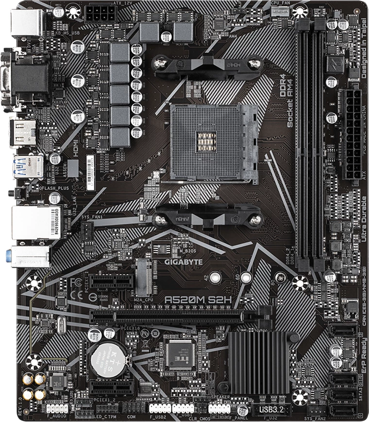 Pllakë amë Gigabyte A520M S2H AM4 Micro ATX, 2x DDR4, 1x M.2, 4x SATA, PCIe 3.0