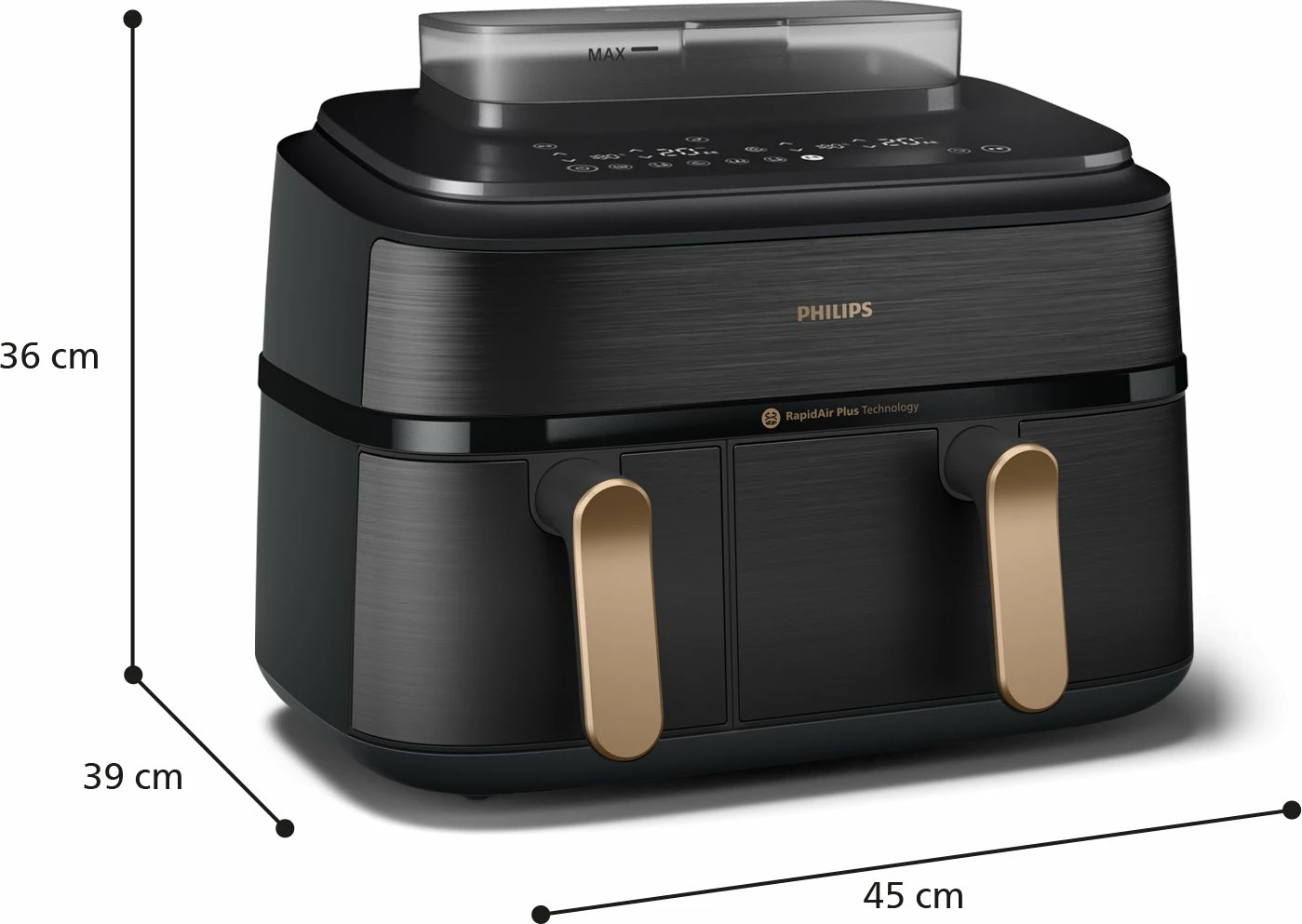 Fritezë pa vaj Philips Ovi Dual Basket NA552/00 9L (6L+3L) 2750W, e zezë