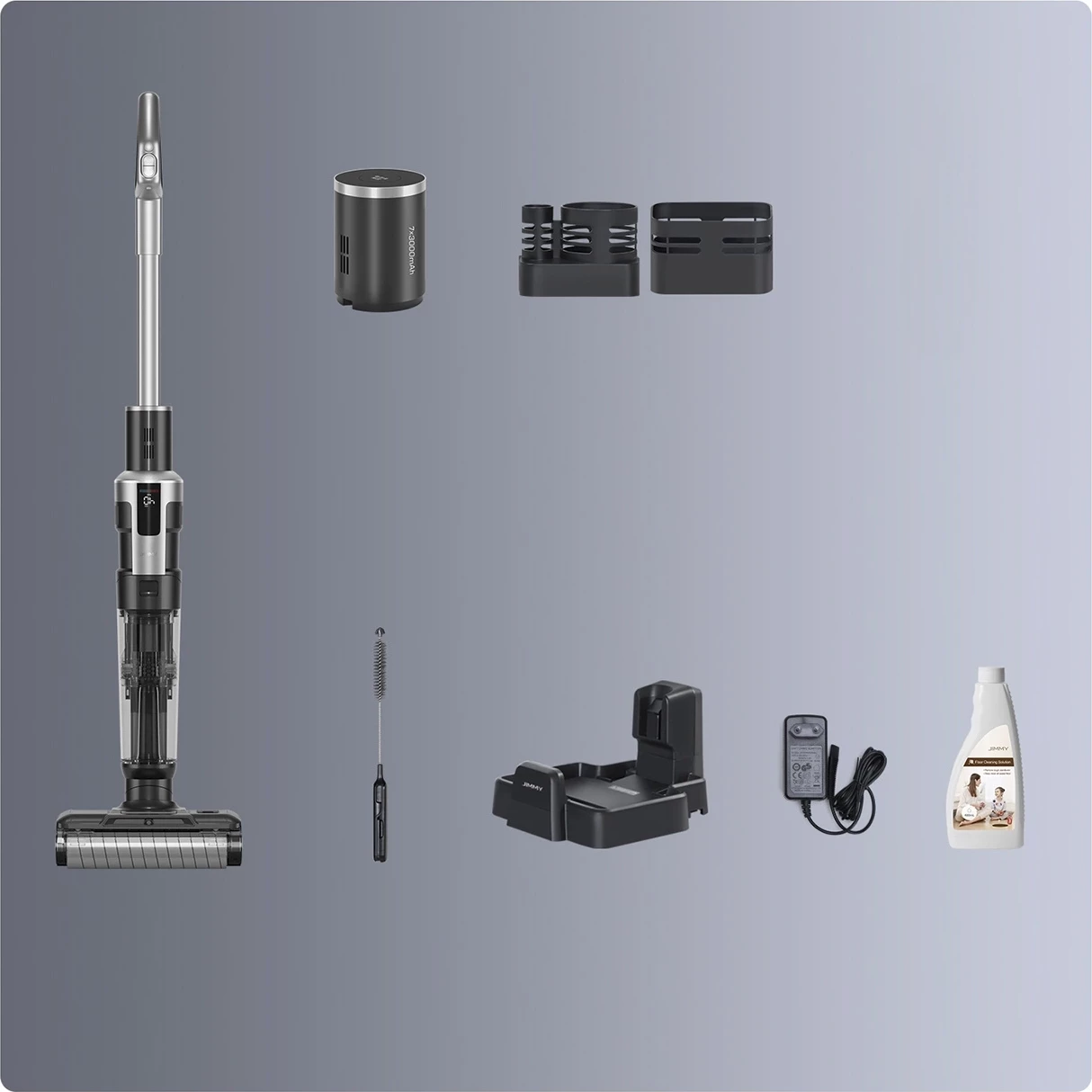 Fshesë me vakum dhe larëse JIMMY HW9, pa kabllo, 21000 mAh, 300 W, e zezë/argjend