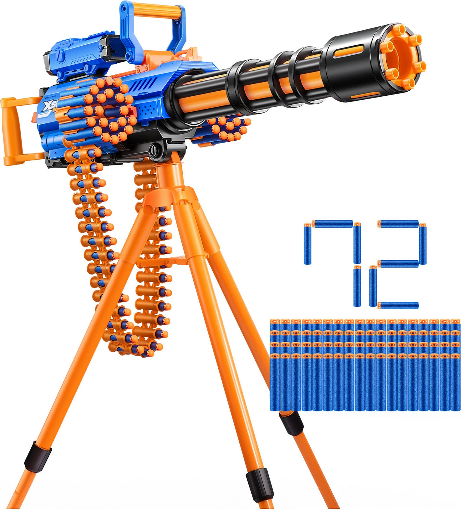 Blaster lodër ZURU XSHOT Insanity Motorized Rage Fire, 72 darts, me tripod, blu/portokalli