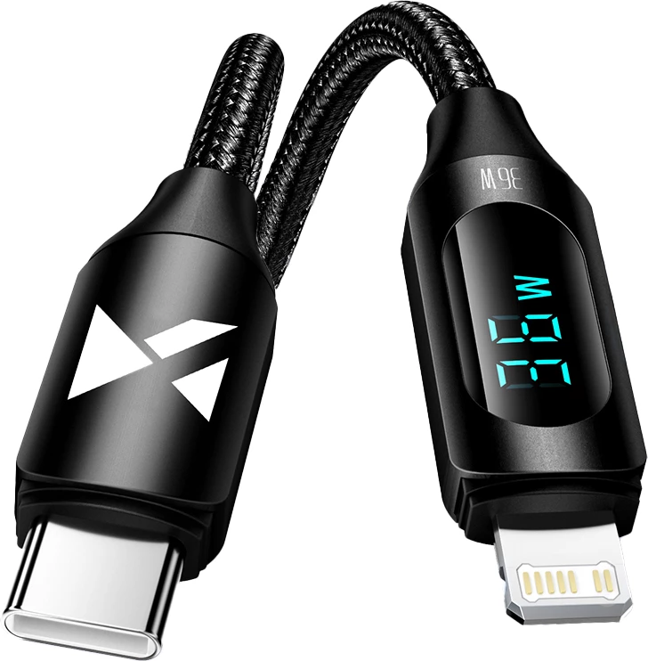 Kabllo Wozinsky WUCLC2 USB-C në Lightning, 2m, 36W, me ekran LED, e zezë