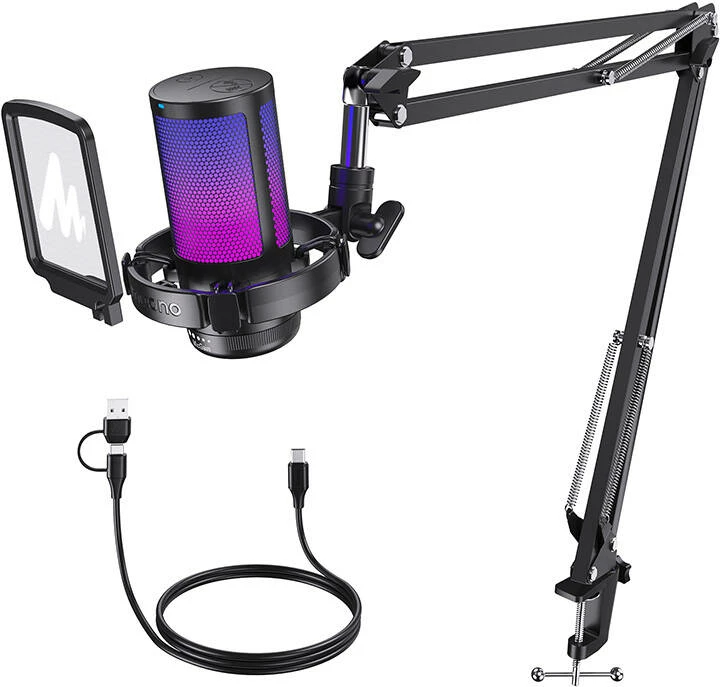 Mikrofon gaming Maono DGM20 S, kondensator, me ndriçim RGB, i zi