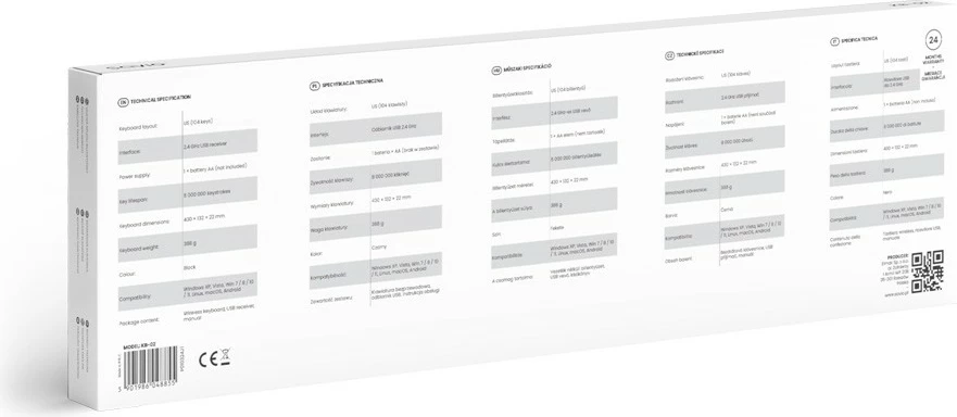Tastierë wireless Savio KB-02, standarde, 2.4 GHz, USB, e zezë