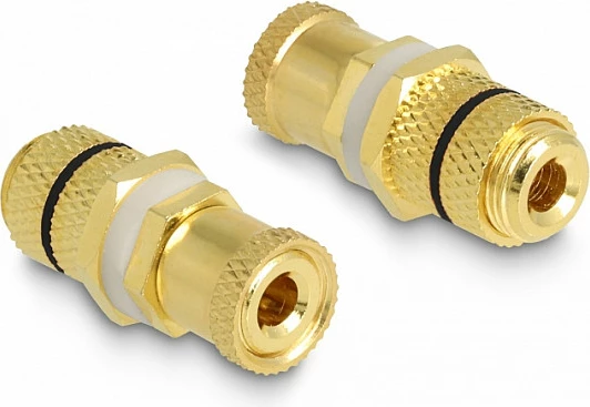 Adapter audio DeLOCK binding post Female/Female, i drejtë, kontakte me ar, 2 copë, ngjyrë ari