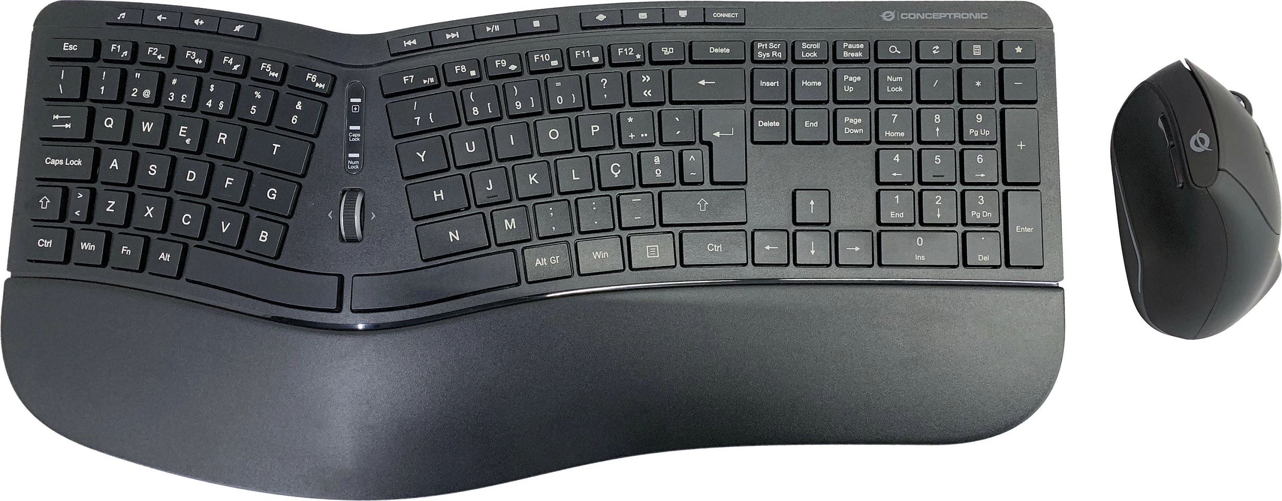 Kasë tastierë e maus wireless Conceptronic, ergo, layout portugjez, e zezë