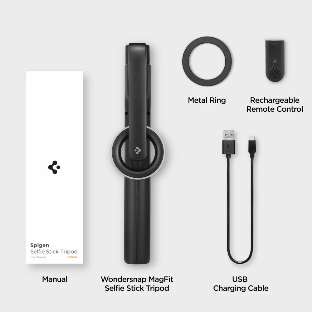 Selfie stick Spigen S580W me MagSafe, Bluetooth, tripod, e zezë