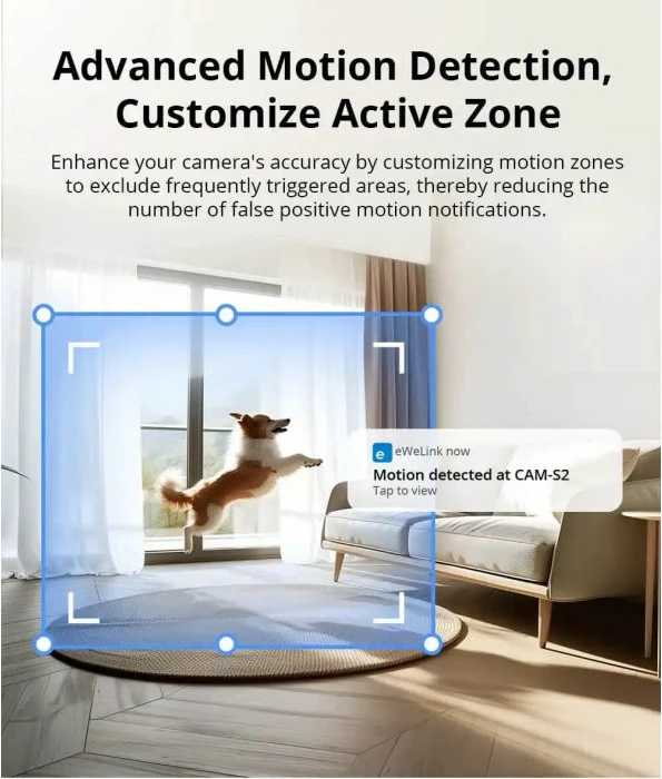 Kamerë sigurie e brendshme Wi-Fi SONOFF CAM-S2 1080P Full HD, zbulim personi AI, night vision, audio dy-drejtimëshe, TF deri 128GB, e bardhë