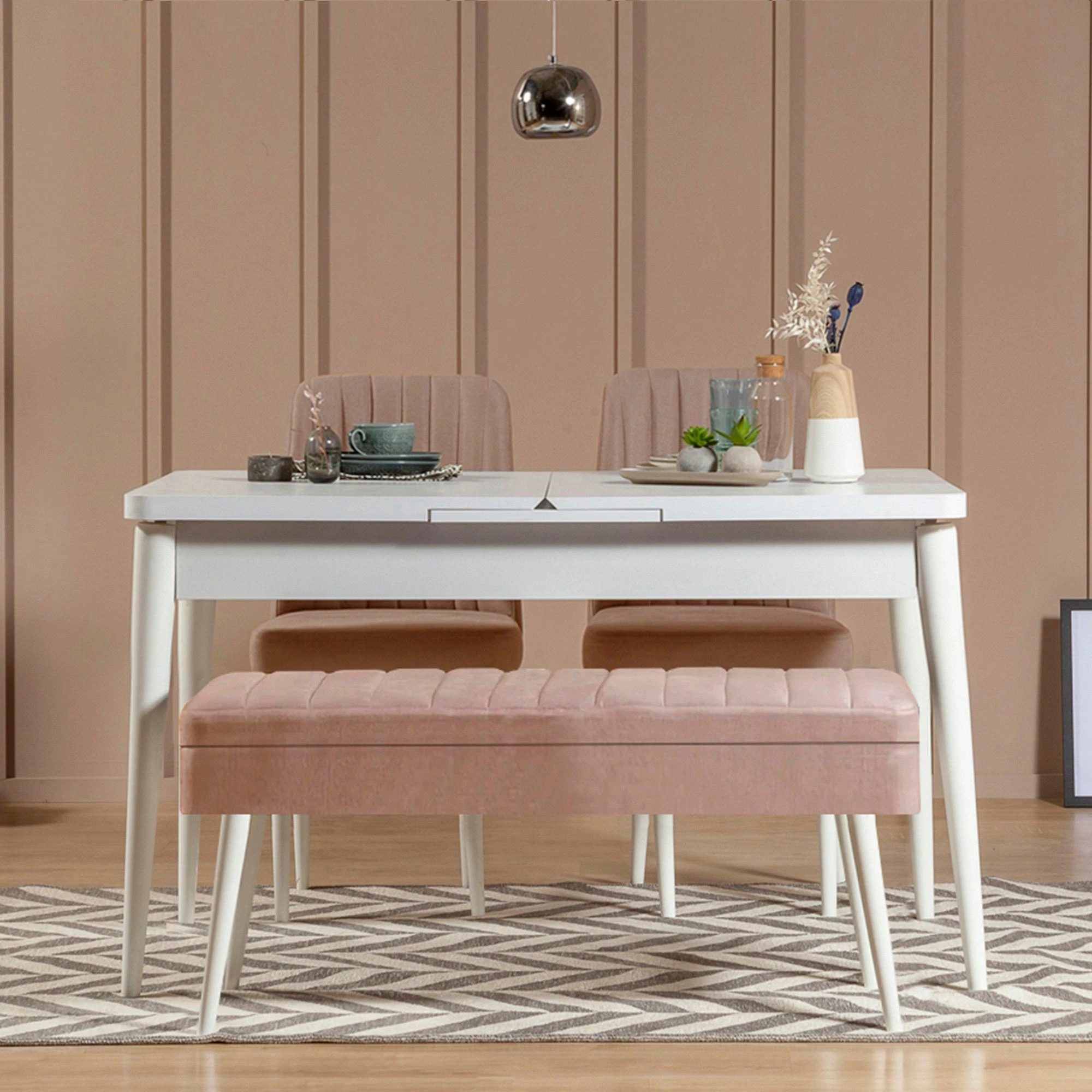 Set tavoline me karrige të zgjatshme për ngrënie (4 copë), Skye Decor, Vina 0900 - 3, e bardhë, stone