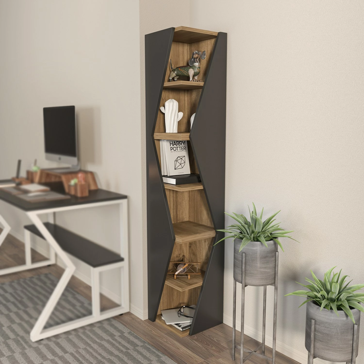 Raft librash Hanah Home, Arrow, ngjyrë e zezë dhe arre