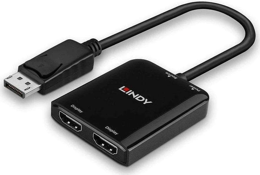 Adapter Lindy DisplayPort në 2x HDMI, i zi