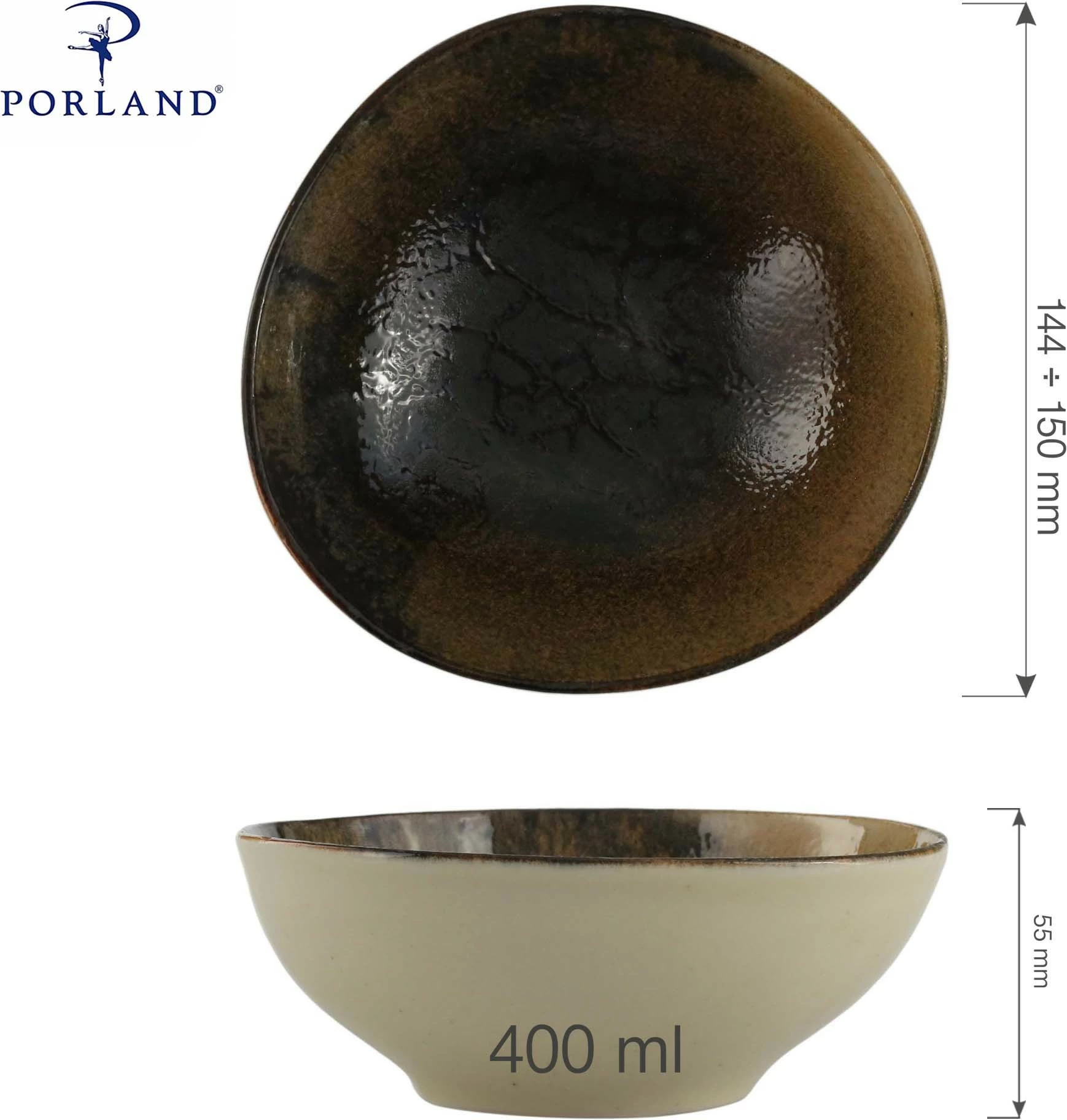 Tas Porland Genesis 400 ml Ø140 mm, kafe, set 6 copë