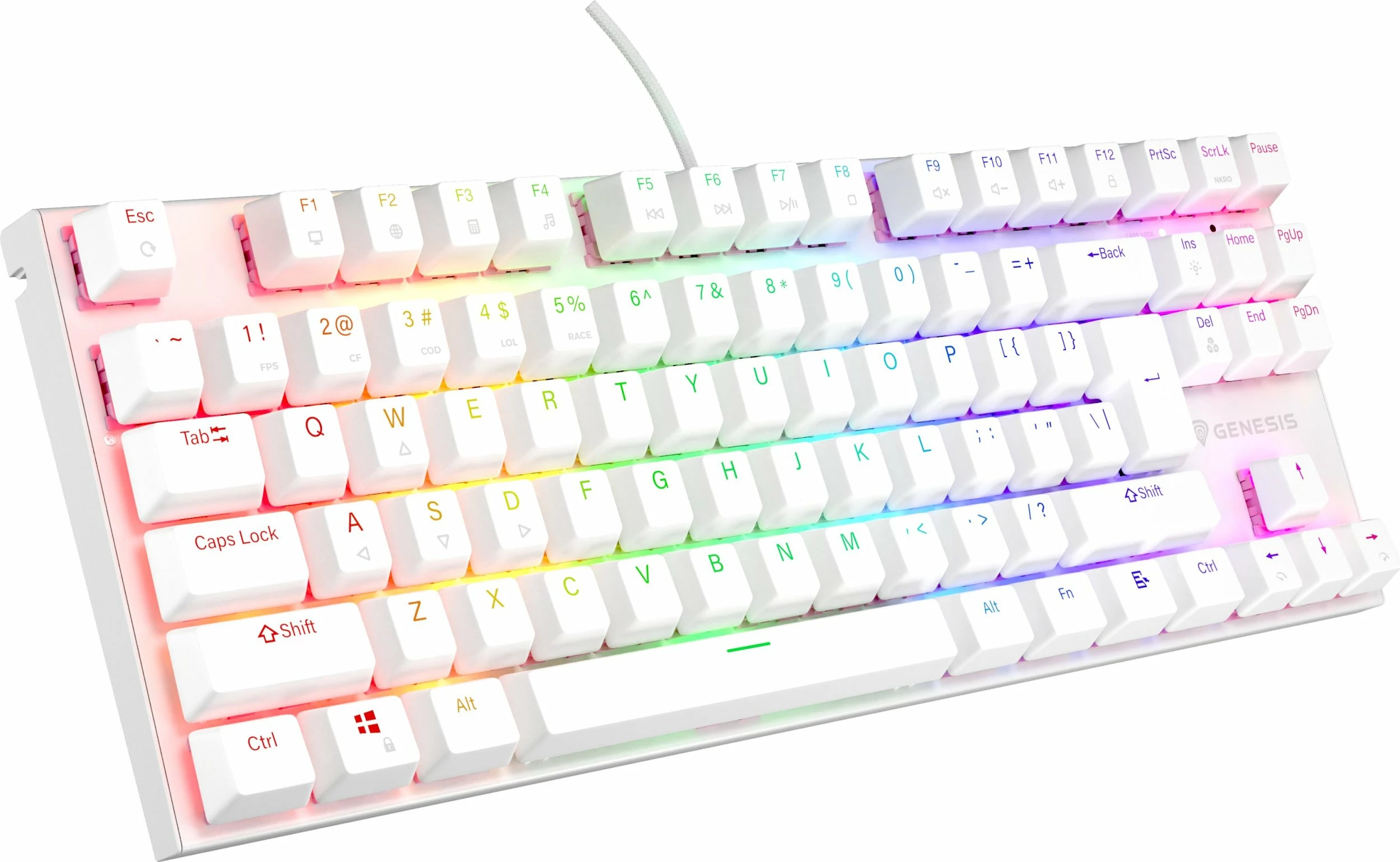 Tastierë mekanike gaming Genesis Thor 303 TKL NKG-2063, Outemu Peach Silent, Hot Swap, RGB, USB, US layout, e bardhë