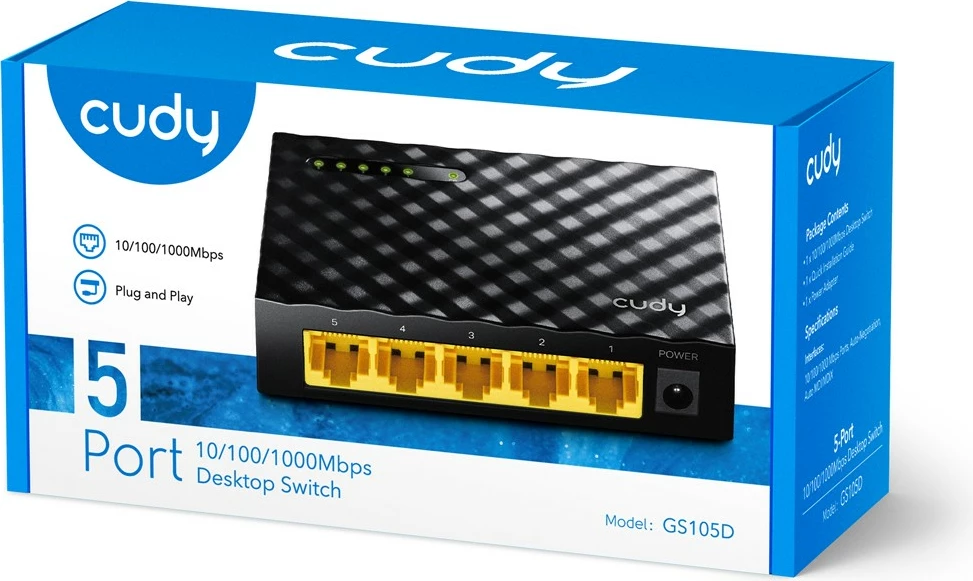 Switch Cudy GS105D 5 porte Gigabit desktop, i pamenaxhueshëm, i zi