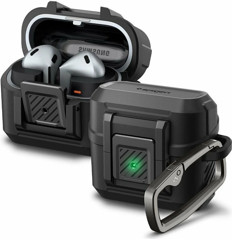 Kasë mbrojtëse Spigen Lock Fit ACS08332 për Samsung Galaxy Buds 3 Pro/3, me karabinë, e zezë matte