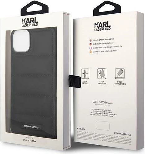 Mbështjellës Karl Lagerfeld KLHCP14SPSQAK për iPhone 14, 6.1", hardcase, i zi