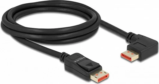 Kabl DisplayPort DeLOCK 2m, DP 1.4, 8K@60Hz, 90° majtas, i zi