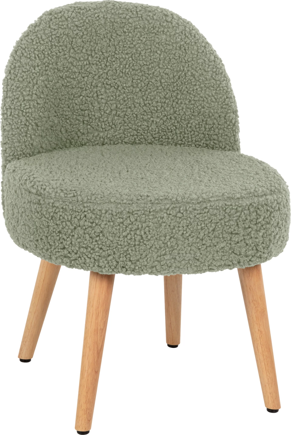 Karrige YASMINE FH8395.27 me mbështetëse të ulët, pëlhurë boucle ngjyrë fistik, këmbë druri, 47x46x64.5 cm.