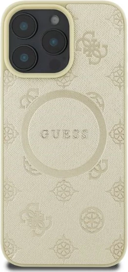 Mbështjellës Guess Saffiano Peony Classic Logo MagSafe për iPhone 16 Pro, ari