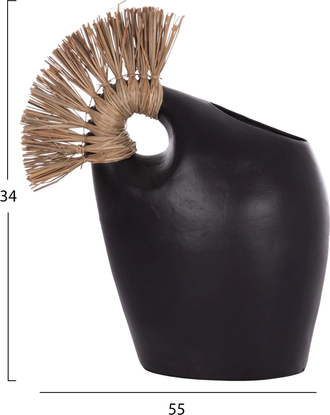 Vazo dekorative tavoline ALICA2, terrakotë e zezë, bar i thatë, 44x18x50Hcm