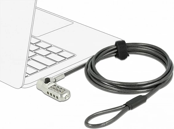 Kabllo sigurie për laptop DeLOCK, kyç me kombinim, 2 m, 3 adaptera (Kensington/Noble Wedge/Nano), e zezë/argjendtë