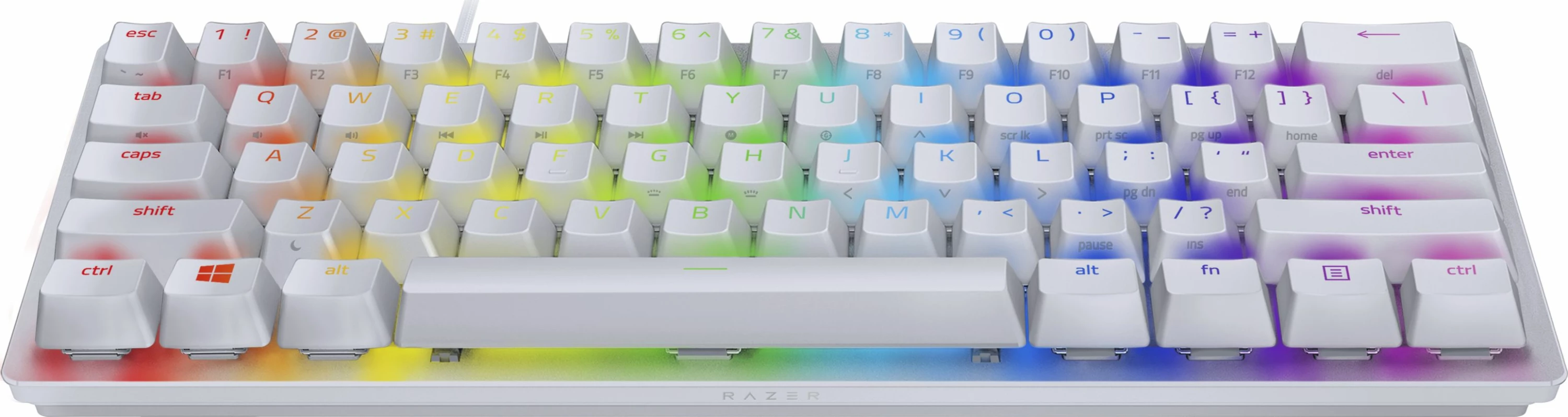 Tastierë gaming Razer Huntsman Mini RZ03-03390400-R3M1, 60%, mekanike, switch linear optik (red), RGB, e bardhë