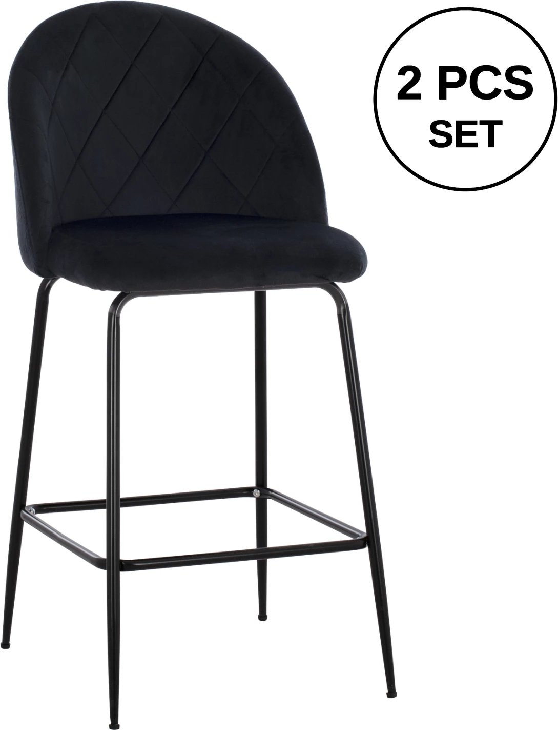 Karrige për bar, ODED, lartësi mesatare, FH8732.14, këmbë metalike & kadife e zezë, 45x53x98 cm, set prej 2 copë