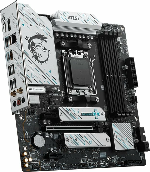 Pllakë amë MSI B650M GAMING PLUS WIFI, Micro ATX, DDR5, Wi‑Fi 6E, Bluetooth 5.2, LAN 2.5GbE, e zezë/argjendtë, set me antenë WiFi