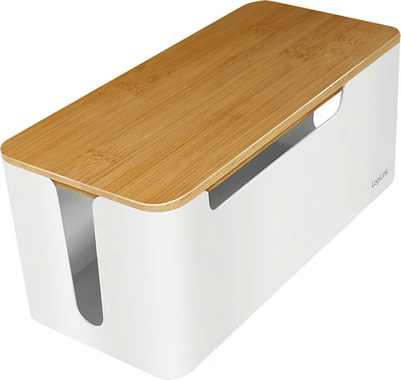 Kuti për kabllo LogiLink KAB0075, kapak bambuje, 310x140x130 mm, e bardhë/druri